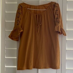 Women's Mustard Top with Lace-Up Sleeves